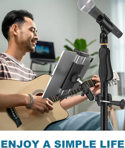 Vista 3 de Soporte de aluminio para tableta para micrófono/soporte de música para micrófono [sin deslizar] Rotación de 360° Soporte ajustable para iPad iPhone