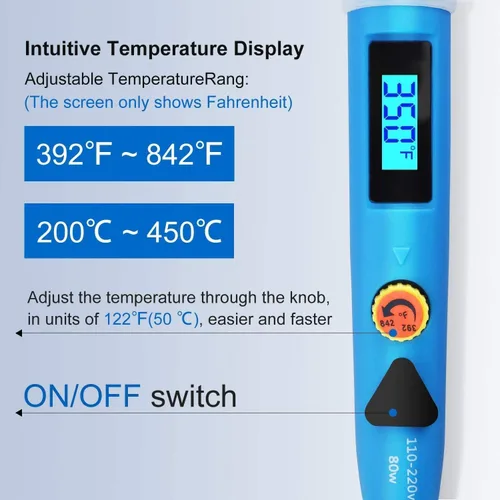 Vista 8 de Kit de soldador, pistola de soldadura LCD digital de 80 W con interruptor de encendido/apagado, control de temperatura ajustable y calentamiento
