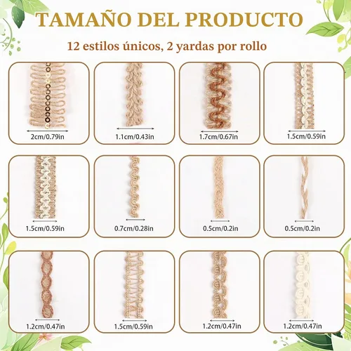 Vista 2 de KIMOBER 12 rollos de cintas de yute para manualidades, cinta de encaje de arpillera natural, 24 yardas, rústico, bohemio, vintage, surtido