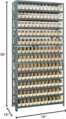 Vista 313 de Quantum QSBU-245BK Heavy Duty Shelving Unit with (7) Shelves and (24) QUS245 Black Bins for Garage Warehouse Storage Distribution 400 lb Load