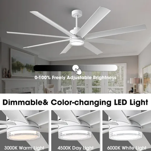 Vista 6 de Parrot Uncle Ventiladores de techo inteligentes con luces, ventilador de techo moderno de 72 pulgadas con luz y control remoto para dormitorio, sala