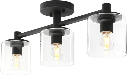 Vista 9 de Pathson Lámpara de techo semiempotrada de 3 luces, lámpara colgante industrial con pantalla de cristal, lámpara de techo para pasillo, loft, cocina