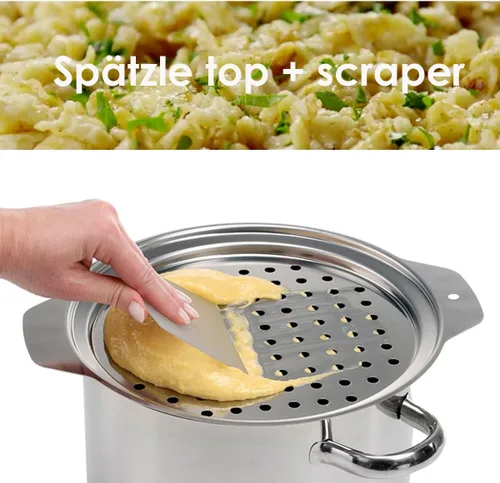 Vista 2 de Tapa de acero inoxidable con raspador para hacer fideos tradicionales alemanes, para hacer fideos, para hacer cacerola