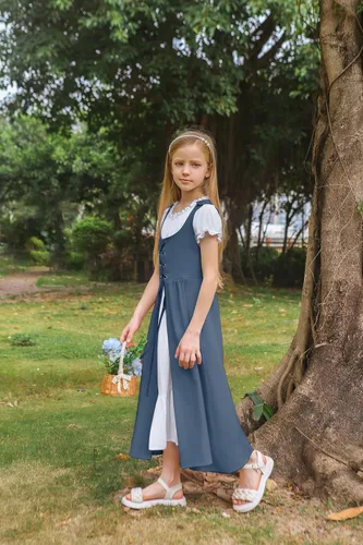 Vista 27 de Scarlet Darkness Vestido renacentista para niñas, disfraz de princesa medieval de dos piezas, 7-14 años