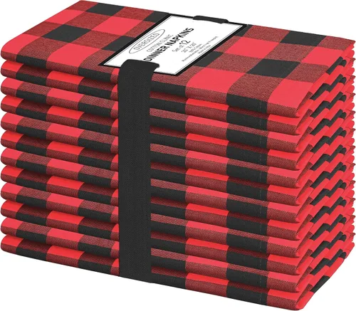 Vista 24 de Cotton Clinic Servilletas de tela 100% algodón, grandes, 20 x 20 pulgadas, juego de 4 servilletas de mesa a cuadros a cuadros – Servilletas de mesa