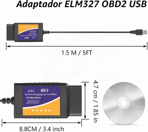 Vista 7 de CERRXIAN ELM327 OBD2 Adaptador USB OBD2 a USB Adaptador de escáner OBDII Cable de diagnóstico OBDii Escáner Lector de Código Auto Auto Herramienta