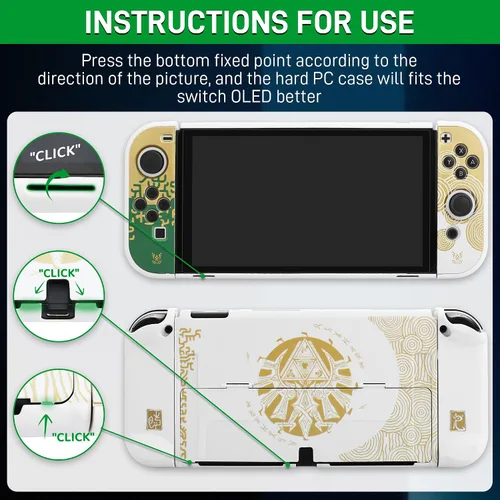 Vista 4 de GLDRAM Switch Carrying Case for Zelda, Portable for Nintendo Switch OLED with Travel Case Protector, White Dockable Switch OLED Skin Cover, Hand