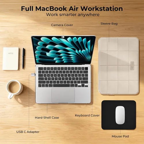 Vista 7 de EooCoo Funda para MacBook Air de 13 pulgadas M5 M4 M3 M2 2026-2022 Cristal transparente