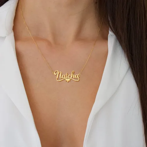 Vista 3 de Collar NovGarden con nombre, chapado en oro de 18 quilates, para pareja, dije con nombre, regalo para mujer y hombre
