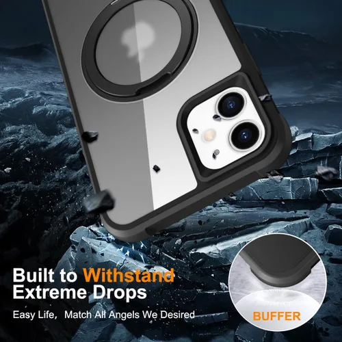 Vista 6 de Funda para iPhone 11 con soporte de anillo magnético giratorio de 360° [compatible con Mag-Safe] [Protección de grado militar] Funda translúcida