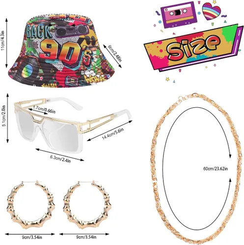 Vista 2 de Traje de los años 80 y 90 para mujer, disfraz unisex de hip hop, camiseta de béisbol, pantalones de yoga, sombrero de pescador, cadena dorada