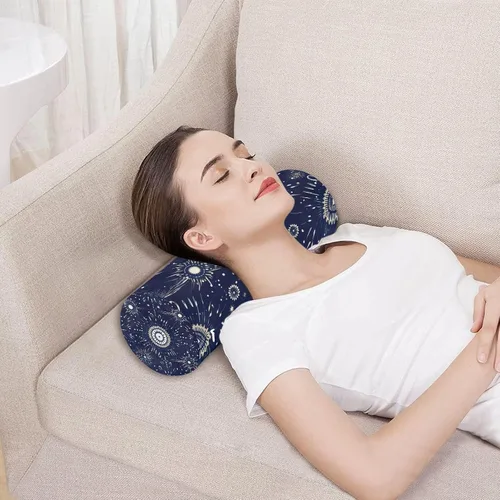 Vista 5 de White Eyes Blue Neck Pillow for Sleeping, Cervical Roll Memory Foam Pillows for Neck Pain Relief, Neck Support Round Pillows with Washable Cover for