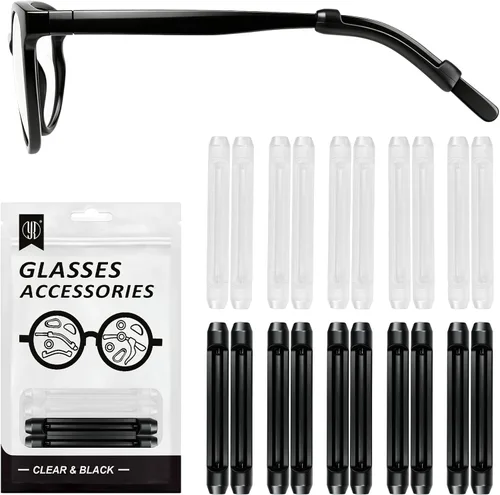 Vista 11 de YR Lentes de silicona suave, retenedores de manga, antideslizantes, elásticos y cómodos, para anteojos, lentes de lectura, 10 pares, color negro