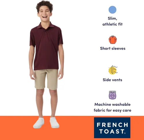 Vista 3 de French Toast Polo deportivo elástico de manga corta para niños que absorbe la humedad, uniformes escolares para niños y adolescentes, marino
