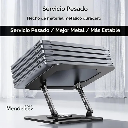 Vista 4 de Soporte ajustable plegable giratorio gris para portátil de 360°, se adapta