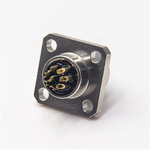 Vista 2 de Elecbee M12 conector hembra 8 Pin Socket 4 agujero brida montaje soldadura taza para cable