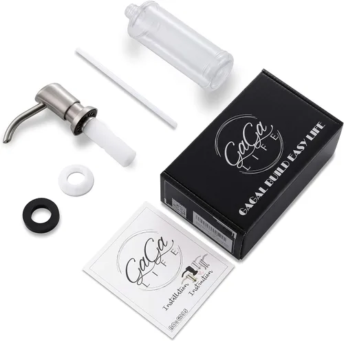 Vista 9 de GAGALIFE Dispensador de jabón integrado o dispensador de loción para fregadero de cocina, cabezal de bomba ABS de níquel cepillado, con botella