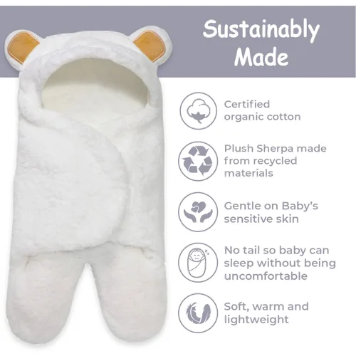 Vista 2 de Jam Naturals - Linda manta en forma de osito orgánico para envolver al recién nacido, manta suave para bebé de género neutro, regalo para registro
