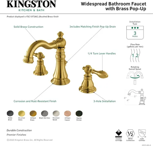 Vista 8 de Kingston Brass FSC19733ACL - Llave de baño amplia American Classic, latón antiguo