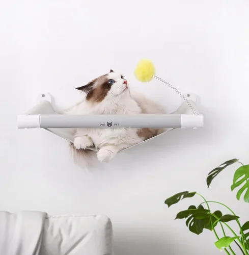 Vista 10 de SVD.PET Escalones de pared para gatos (paquete de 2), escaleras para subir con almohadilla de fieltro reemplazable, estantes para gatos con juguete