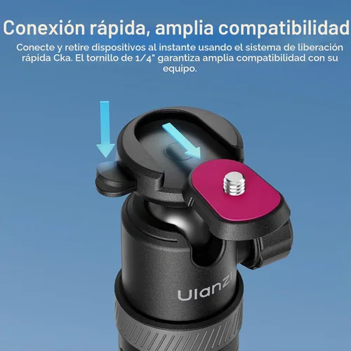Vista 3 de ULANZI TT24 CKa Trípode selfie Stick de liberación rápida con apertura de un solo toque, mango ajustable de 59 pulgadas con cabezal de bola