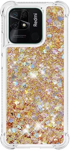 Vista 10 de Funda de silicona transparente con purpurina para Xiaomi Redmi A1 Bling Liquid Clear Star Heart Silicone Bumper a prueba de golpes, funda Azul