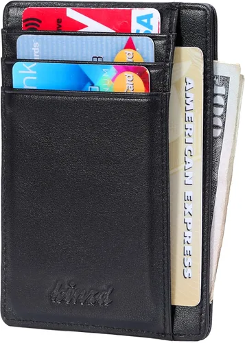 Vista 6 de Kinzd Cartera delgada y minimalista de cuero RFID con bolsillo frontal para hombre