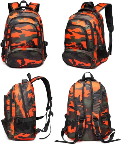 Vista 3 de BLUEFAIRY - Mochilas para niños y niñas, escuela primaria, secundaria y media mochilas para libros para niños de 6 a 8 años, NegroNaranja