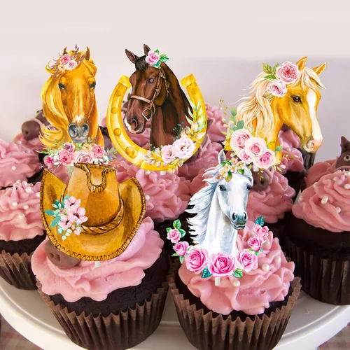 Vista 8 de 36 decoraciones para cupcakes de caballo, decoración de fiesta de cumpleaños de vaquera occidental, decoraciones para cupcakes de cumpleaños