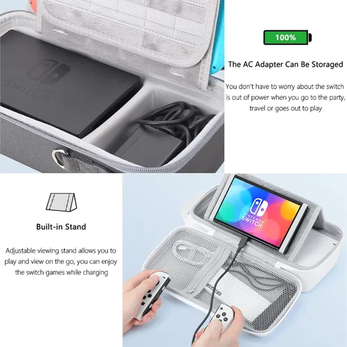 Vista 4 de Portable Carrying Case for Nintendo Switch with Removable Shoulder Strap - Built-in Stand Compatible with Switch OLED, Nintendo Switch AC Adapter