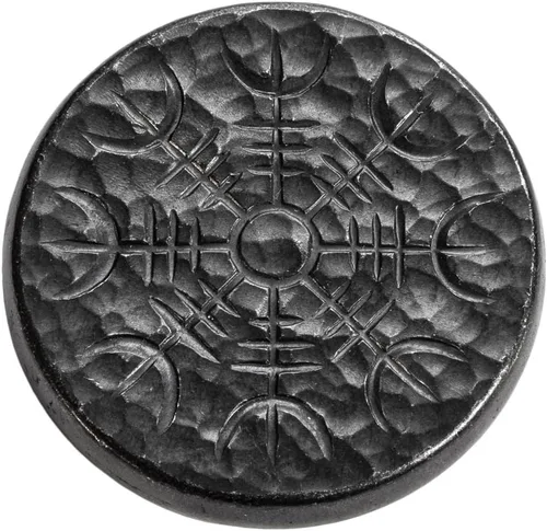 Vista 2 de Bastón doble nórdico en hierro, vegvisir y yelmo de asombro