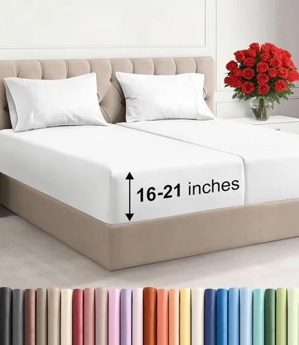 Vista 62 de Juego de sábanas tamaño Queen con bolsillos extra profundos, sábanas transpirables y refrescantes de 4 piezas, ropa de cama de lujo para hotel