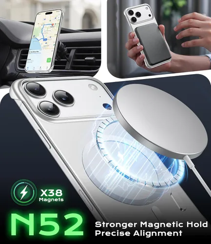 Vista 5 de GRECAZO Magnetic Frosted Frameless Case for iPhone 17 Pro Max, Silvery Tono plata