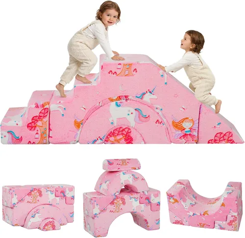 Vista 16 de MeMoreCool Sofá infantil con tobogán y escalera, sofá de espuma convertible Azul marino profundo (sólido)