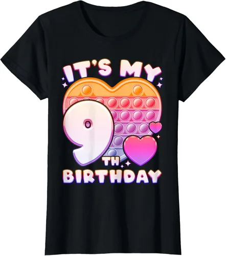 Vista 41 de Pop-it Birthday Girl 9 años de edad, Push it Pop Fidget Bubble Camiseta, Negro