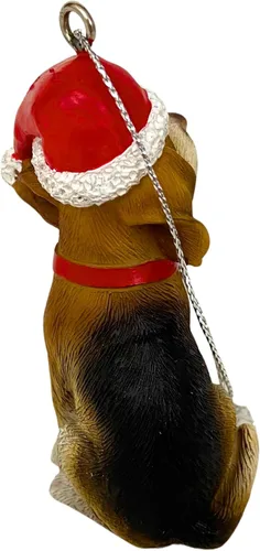 Vista 4 de Yuletide Designs Figura de perro adornos de Navidad con sombreros de Papá Noel