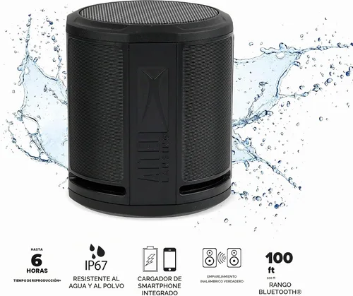 Vista 2 de Altec Lansing HydraMicro - Altavoz Bluetooth impermeable, ligero y portátil para viajes y uso al aire libre, negro