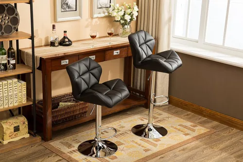 Vista 4 de Roundhill Furniture PC190BK Glasgow taburetes de bar con altura ajustable, Metal, Negro