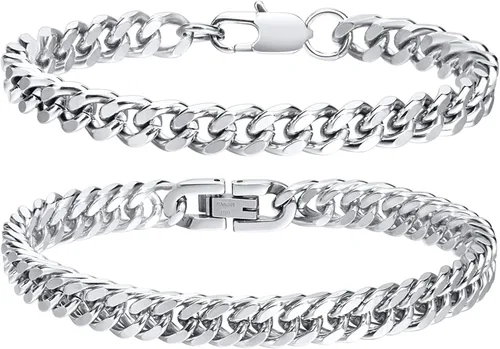 Vista 9 de VNOX 2 Pcs Sturdy Stainless Steel Chain Bracelet for Men Women Negro