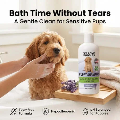 Vista 2 de Champú y acondicionador para cachorros, fabricado en Estados Unidos, sin lágrimas, el mejor champú para cachorros, lavado de piel sensible
