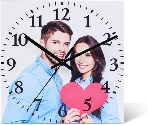 Vista 8 de Reloj personalizado con marcos familiares, decoración de pared, multifoto, grabado con nombre y fecha, relojes digitales inusuales de madera