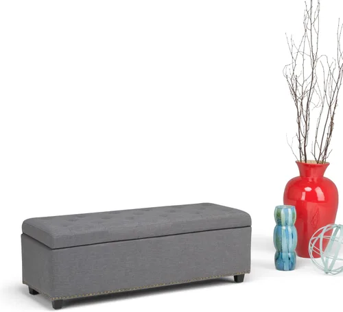 Vista 12 de Otomano rectangular de almacenamiento Simpli Home Hamilton, Madera, Gris pizarra Pizarra gris