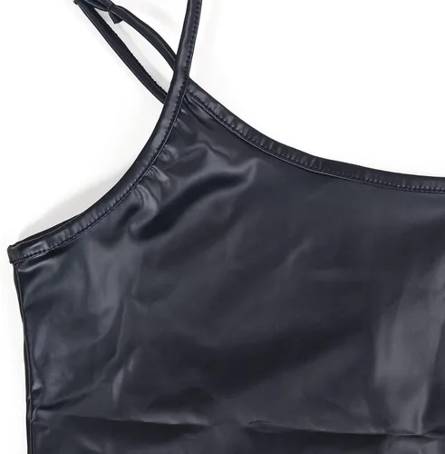 Vista 4 de VWIWV - Trajes de piel sintética para mujer, sin mangas, correa de espagueti, traje de una pieza