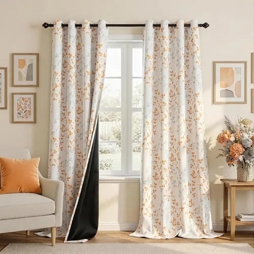 Vista 11 de Cortinas opacas 95% azules de 63 pulgadas de largo para dormitorio, cortina de oscurecimiento de habitación con patrón de hojas para habitación