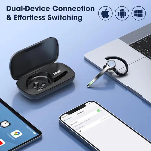 Vista 6 de Ngsod Auriculares Bluetooth, auricular inalámbrico con micrófono de cancelación de ruido mejorado, funda de carga de 500 mAh compatible con tiempo