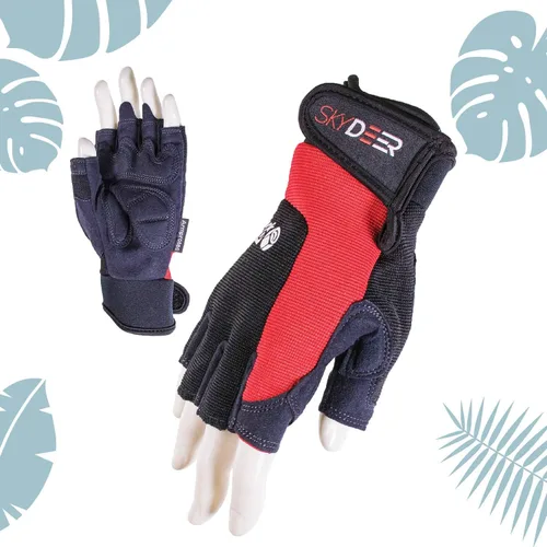 Vista 4 de SKYDEER Guantes de trabajo sin dedos – Guantes de gimnasio de cuero sintético de alto rendimiento, resistentes al agua, agarre antideslizante