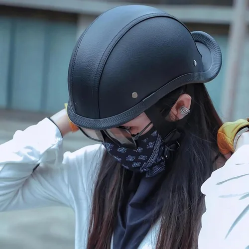 Vista 3 de Casco de Motocicleta de Cuero Retro de Media Cara para Adultos Hombres Mujeres, Cascos Estilo Gorra de Béisbol Aprobados por DOT, Cascos Vintage