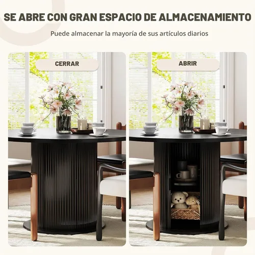 Vista 5 de SoarFlash Mesa de Comedor Redonda de 47 Pulgadas para 4-6, Mesa de Cocina Circular Estilo Granja con Espacio de Almacenamiento, Base de Listones