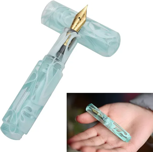 Vista 2 de Mini pluma estilográfica acrílica de resina fina pluma de bolsillo de viaje, juego de estuche para bolígrafo de escritura, llenado de botellas