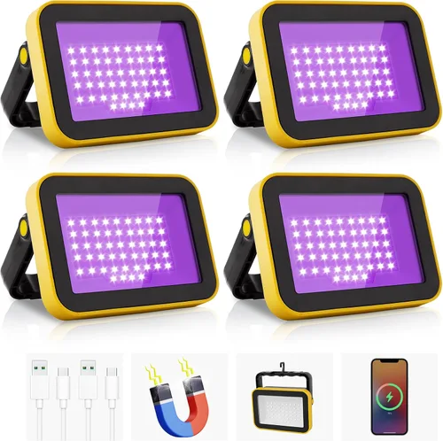 Vista 10 de Luz negra LED recargable, luz negra portátil alimentada por batería, luz LED de inundación de 400 nm, luces negras, fiesta de neón brillante, pesca